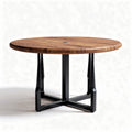 Table ronde en bois massif de acacia avec pied en métal noir 120 x 120 x 75cm