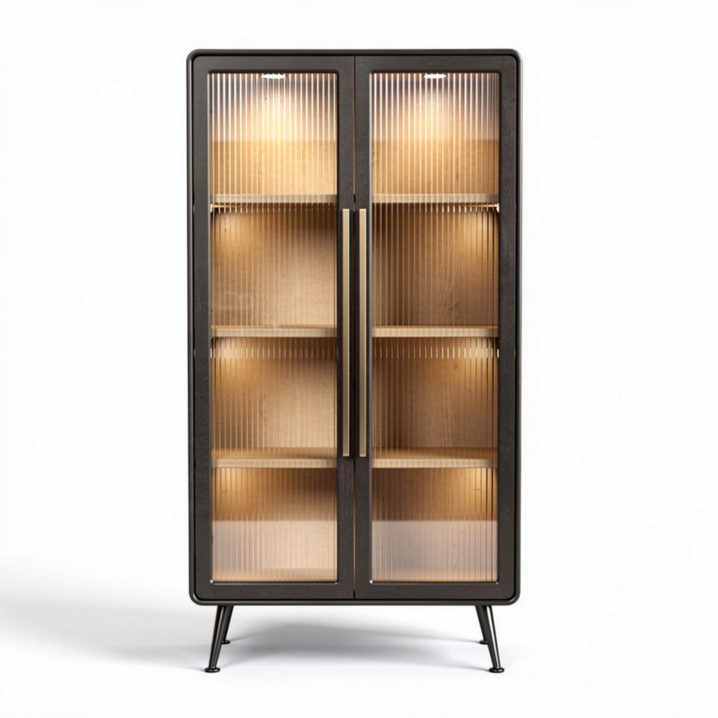Vitrine en bois de chêne noir avec éclairage LED 80 x 40 x 180 cm