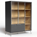 Armoire de rangement en bois et verre 80 x 40 x 180cm couleur noire et naturelle