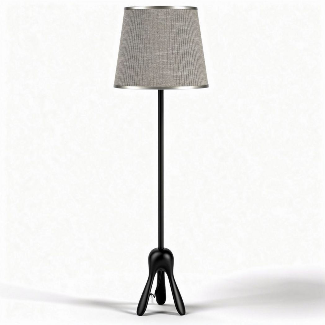 Lampe sur pied noire avec abat-jour en tissu gris 25 x 25 x 150cm