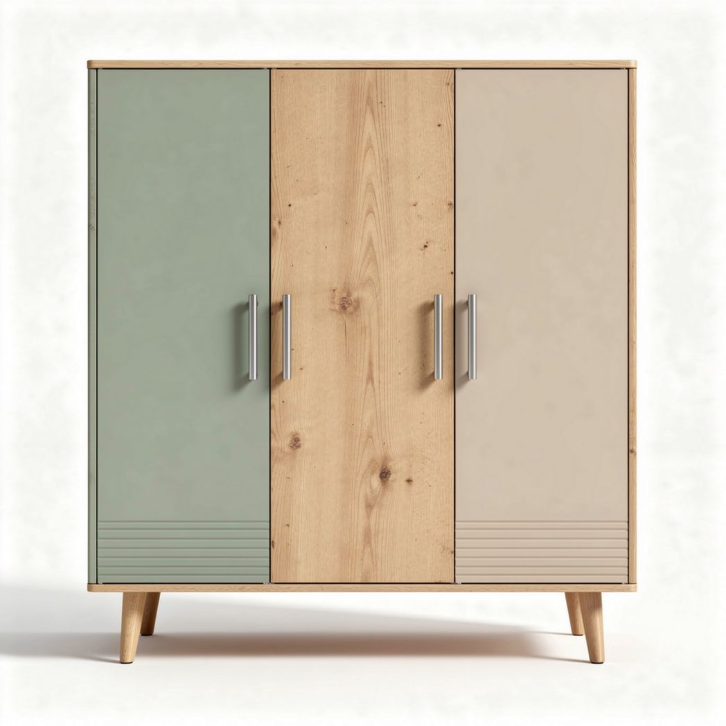 Buffet en bois de pin avec portes en vert et beige dimensions 80 x 40 x 90cm