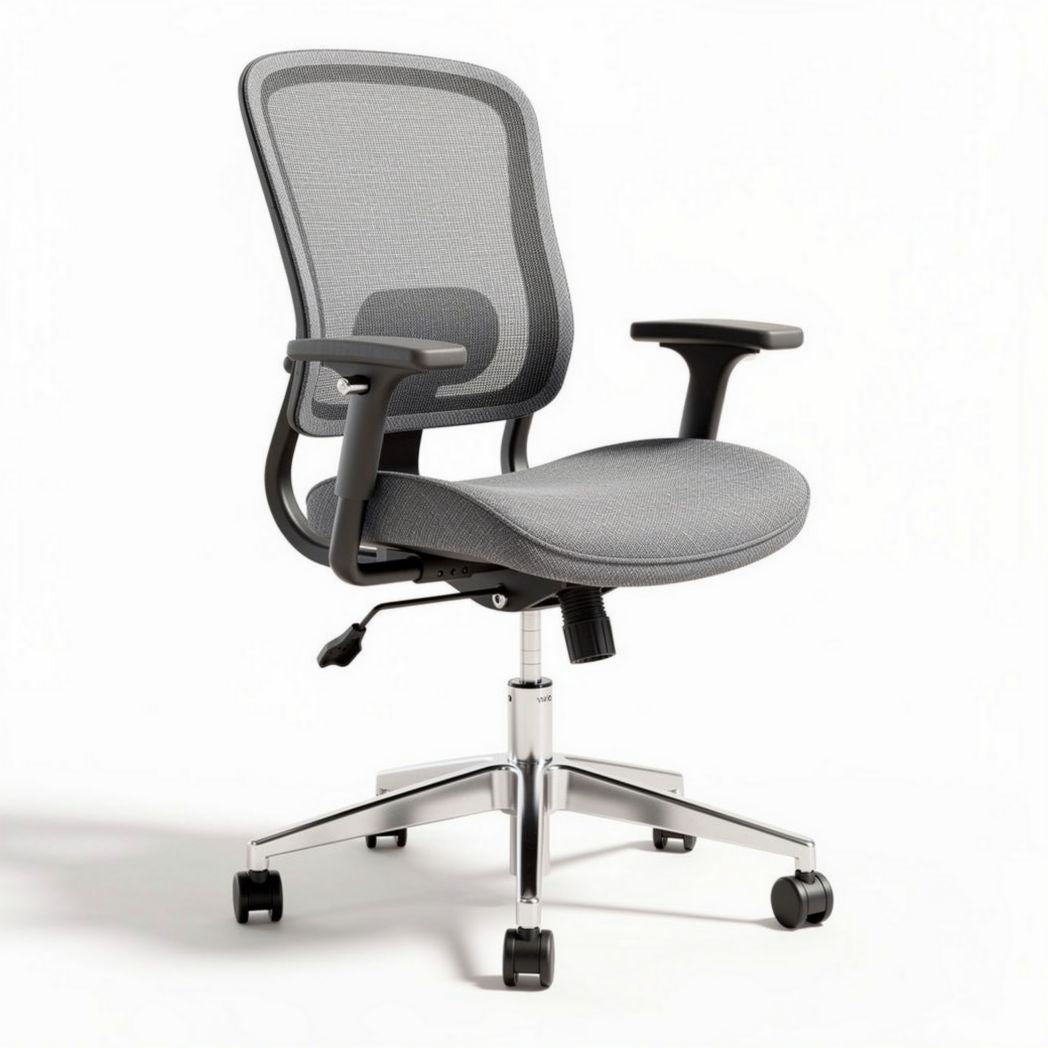Chaise de bureau ergonomique en maille grise avec accoudoirs et roulettes 60 x 60 x 100cm