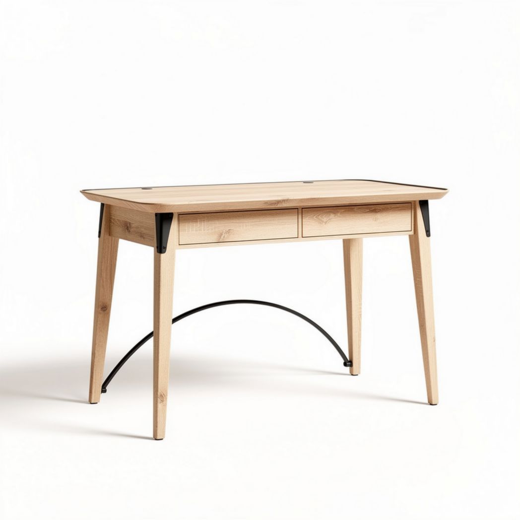Table de bureau en bois avec tiroir de 120 x 60 x 75cm couleur naturelle