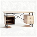 Bureau en bois massif avec rangement en métal 120 x 60 x 75cm