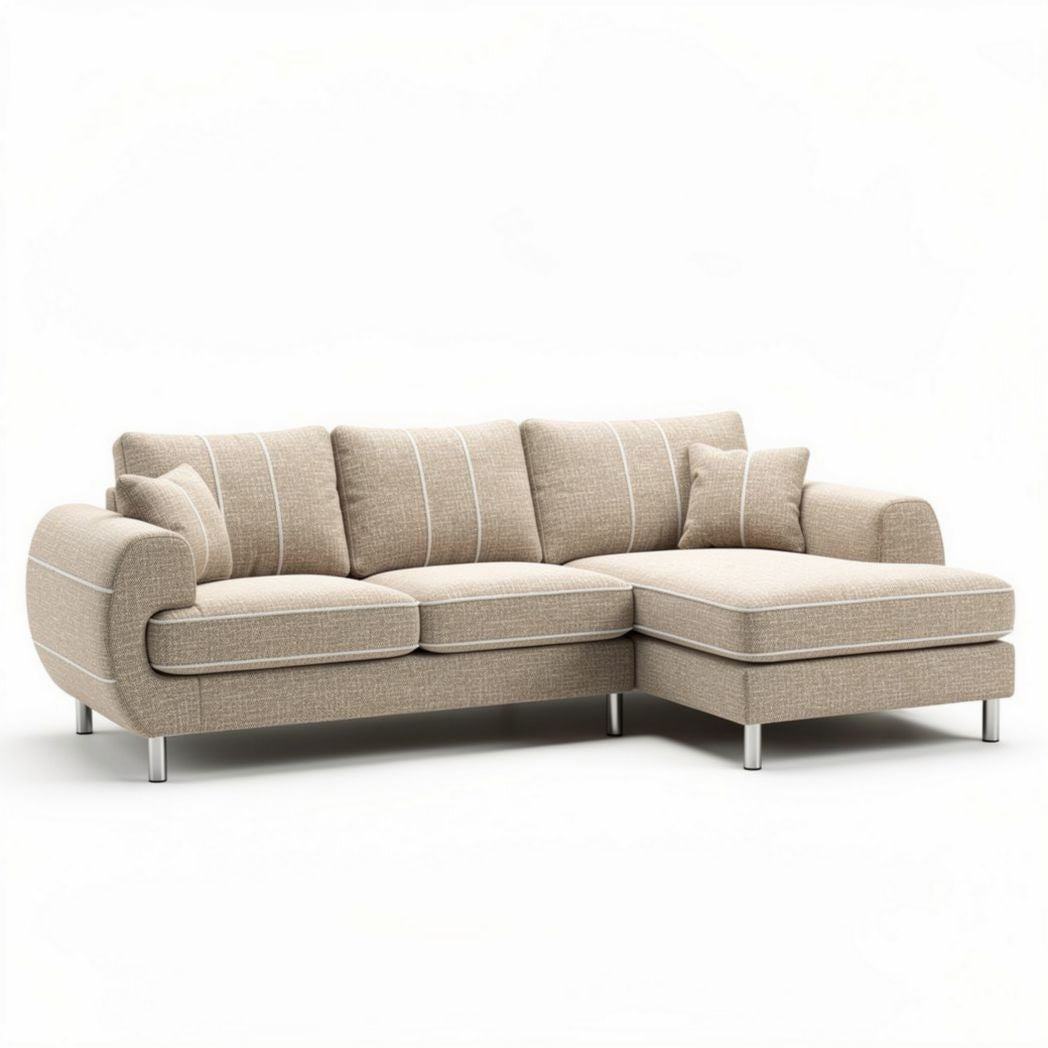 Canapé d'angle en tissu beige avec accoudoirs ronds 230 x 90 x 85cm